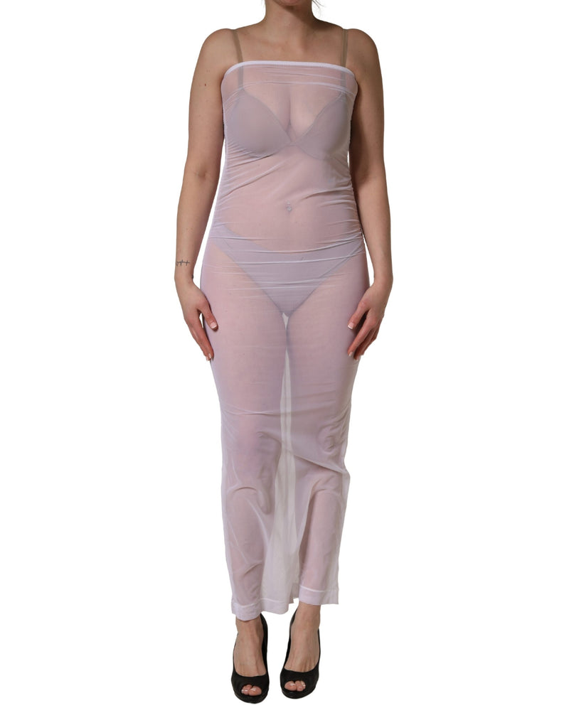 Vestido longo justo Dolce & Gabbana branco, transparente, em náilon elástico