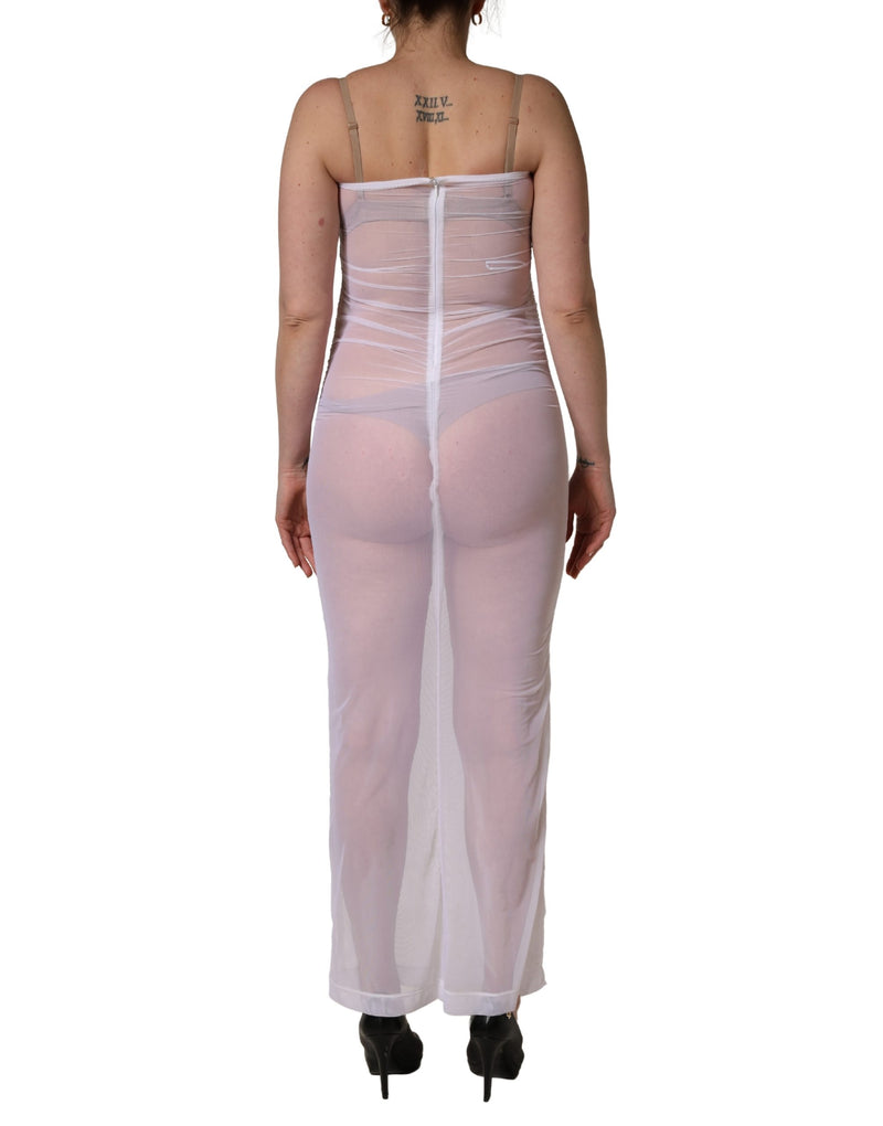 Vestido longo justo Dolce & Gabbana branco, transparente, em náilon elástico