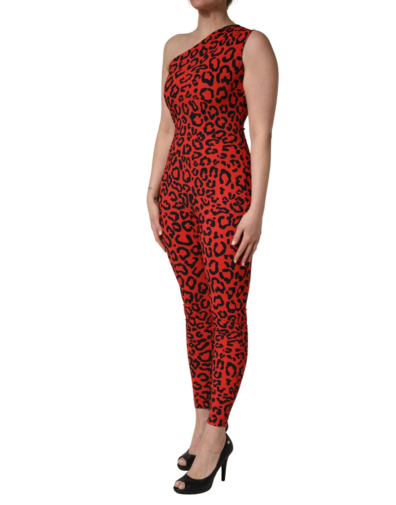Tuta in nylon nera e rossa con motivo leopardato Dolce & Gabbana
