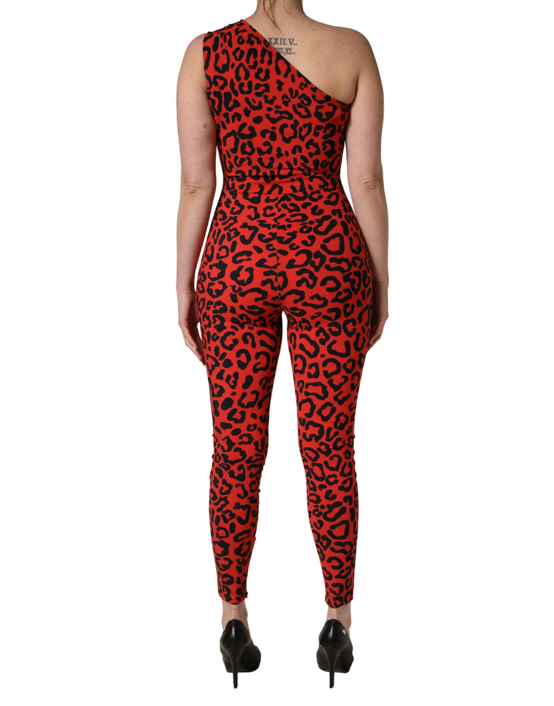 Tuta in nylon nera e rossa con motivo leopardato Dolce & Gabbana