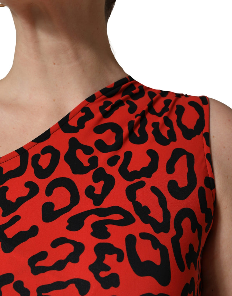 Tuta in nylon nera e rossa con motivo leopardato Dolce & Gabbana