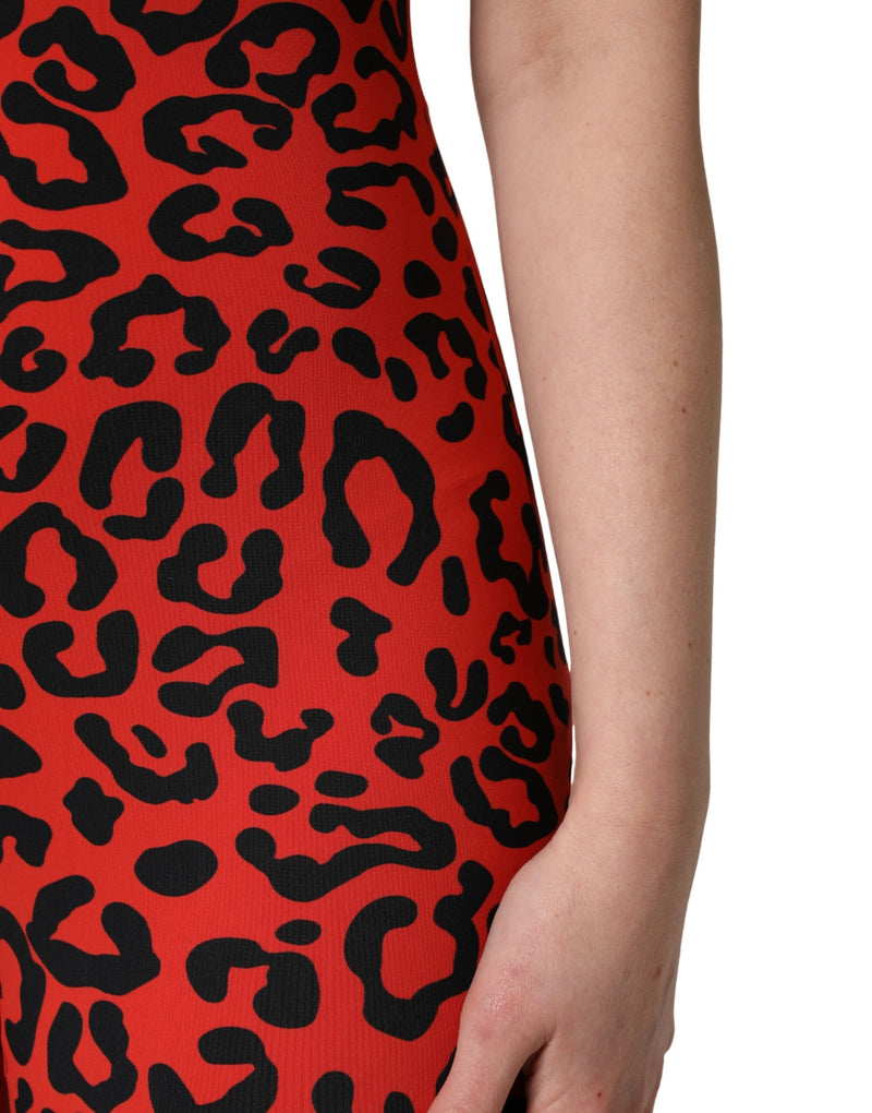 Tuta in nylon nera e rossa con motivo leopardato Dolce & Gabbana