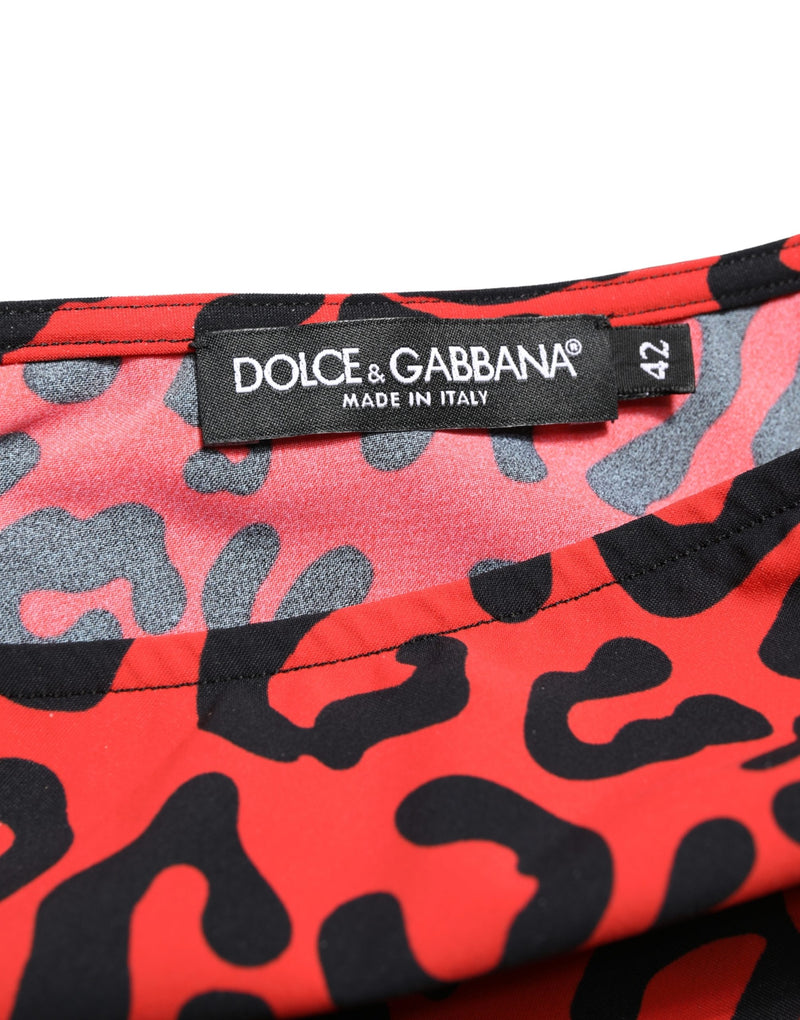 Tuta in nylon nera e rossa con motivo leopardato Dolce & Gabbana