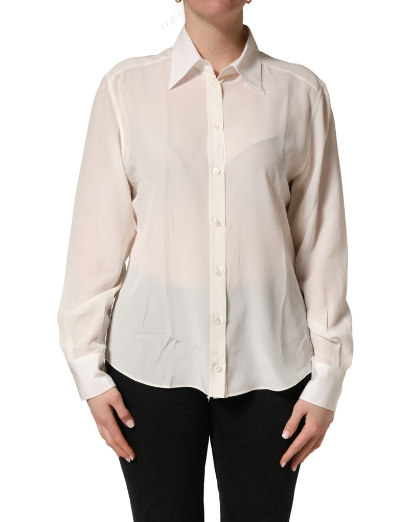 Blusa avorio con colletto e maniche lunghe Dolce & Gabbana