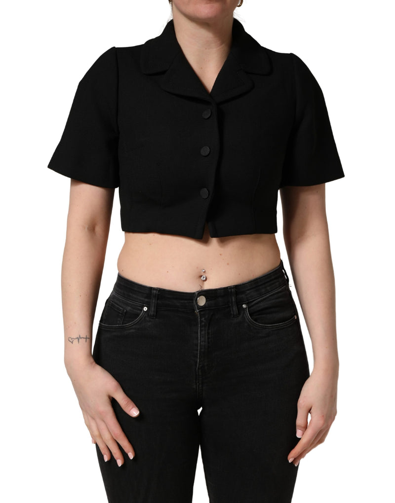 Blusa cropped nera a maniche corte con colletto Dolce & Gabbana