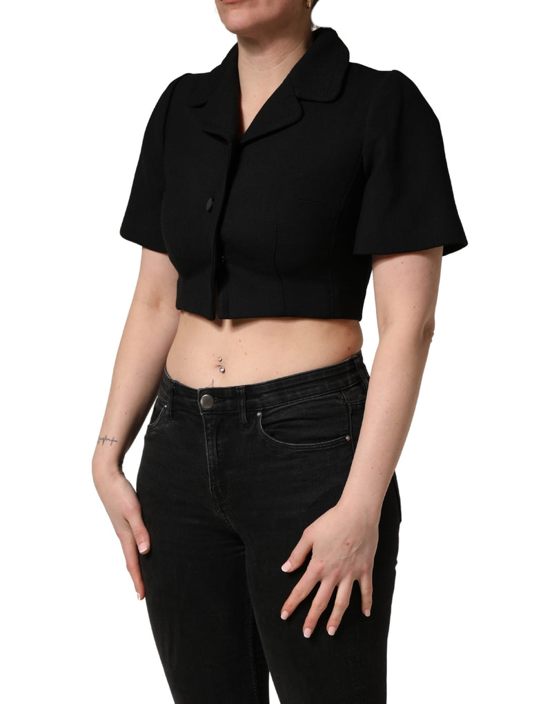Blusa cropped nera a maniche corte con colletto Dolce & Gabbana