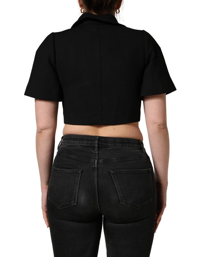 Blusa cropped nera a maniche corte con colletto Dolce & Gabbana