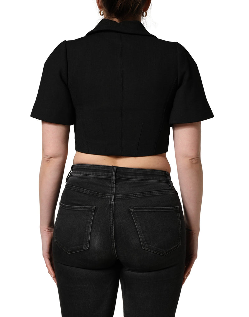 Blusa cropped nera a maniche corte con colletto Dolce & Gabbana