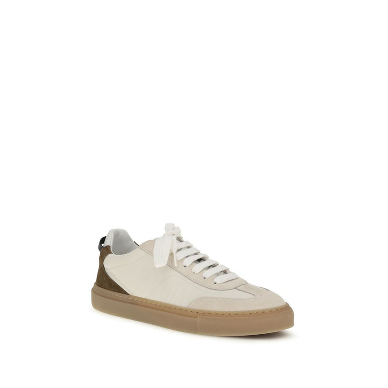 Brunello Cucinelli Beige Calf Leather Bos Taurus Low Top Sneakers
