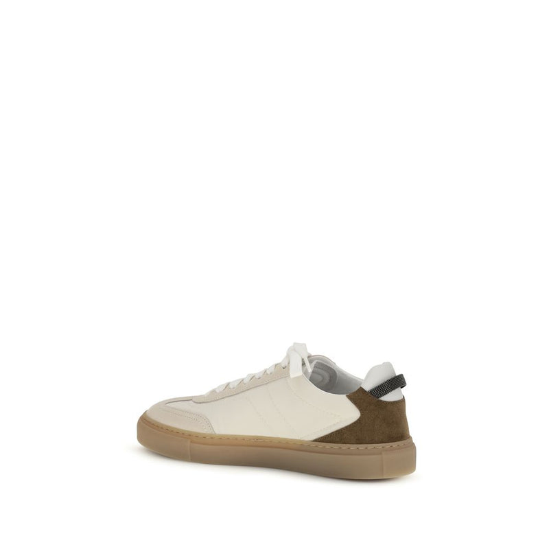 Brunello Cucinelli Beige Calf Leather Bos Taurus Low Top Sneakers