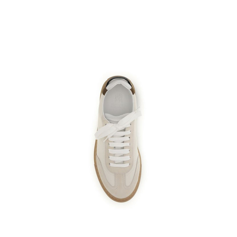 Brunello Cucinelli Beige Calf Leather Bos Taurus Low Top Sneakers