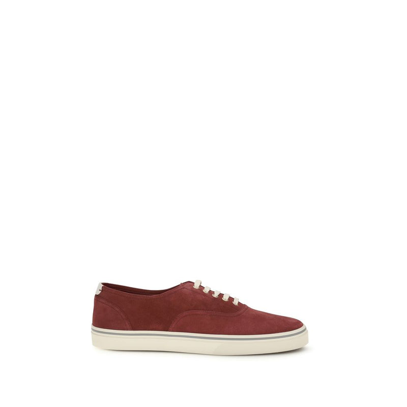 Brunello Cucinelli Bordeaux Calf Leather Bos Taurus Low Top Sneakers