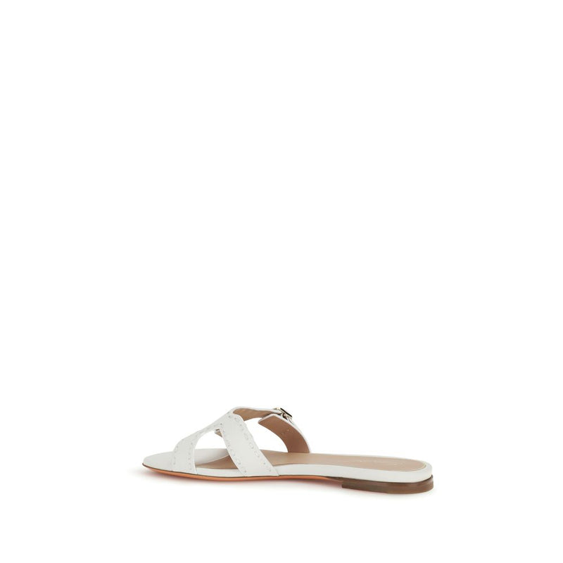 Santoni White Calf Leather Bos Taurus Flat Sandals