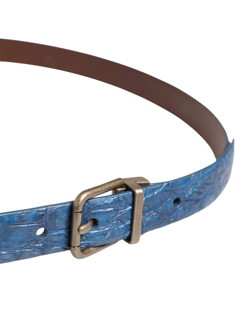 Dolce & Gabbana Navy Blue Leather Gold Tone Metal Buckle Belt
