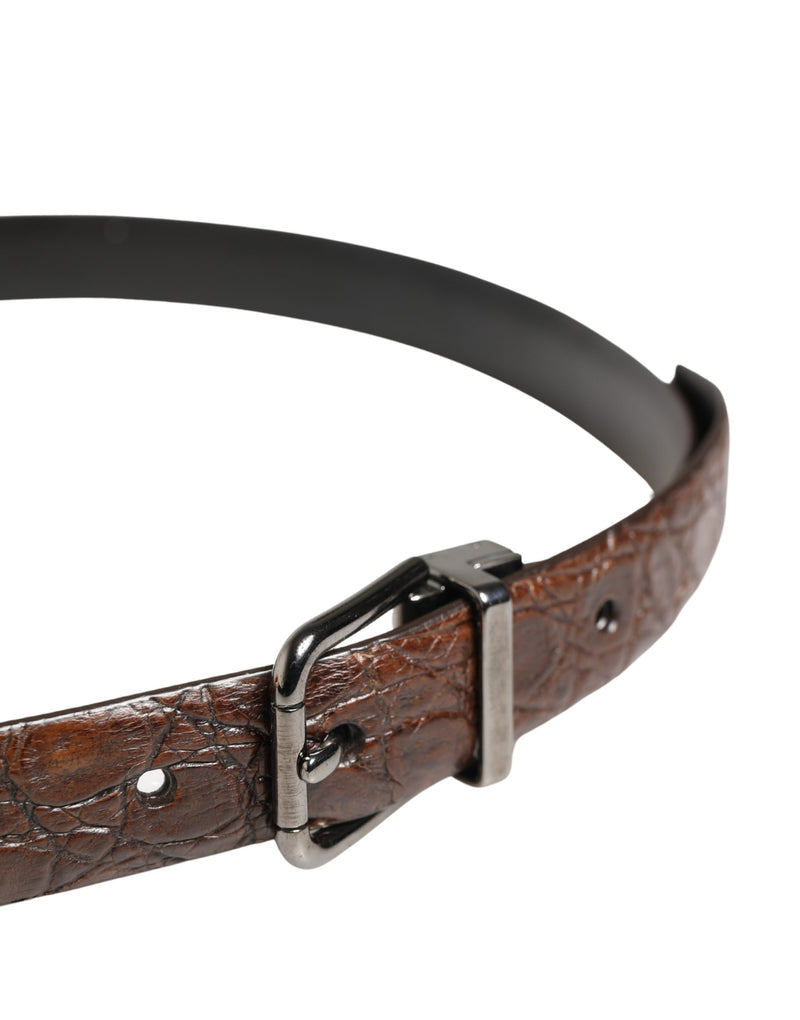 Dolce & Gabbana Brown Leather Silver Tone Metal Buckle Belt