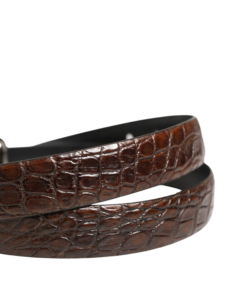 Dolce & Gabbana Brown Leather Silver Tone Metal Buckle Belt