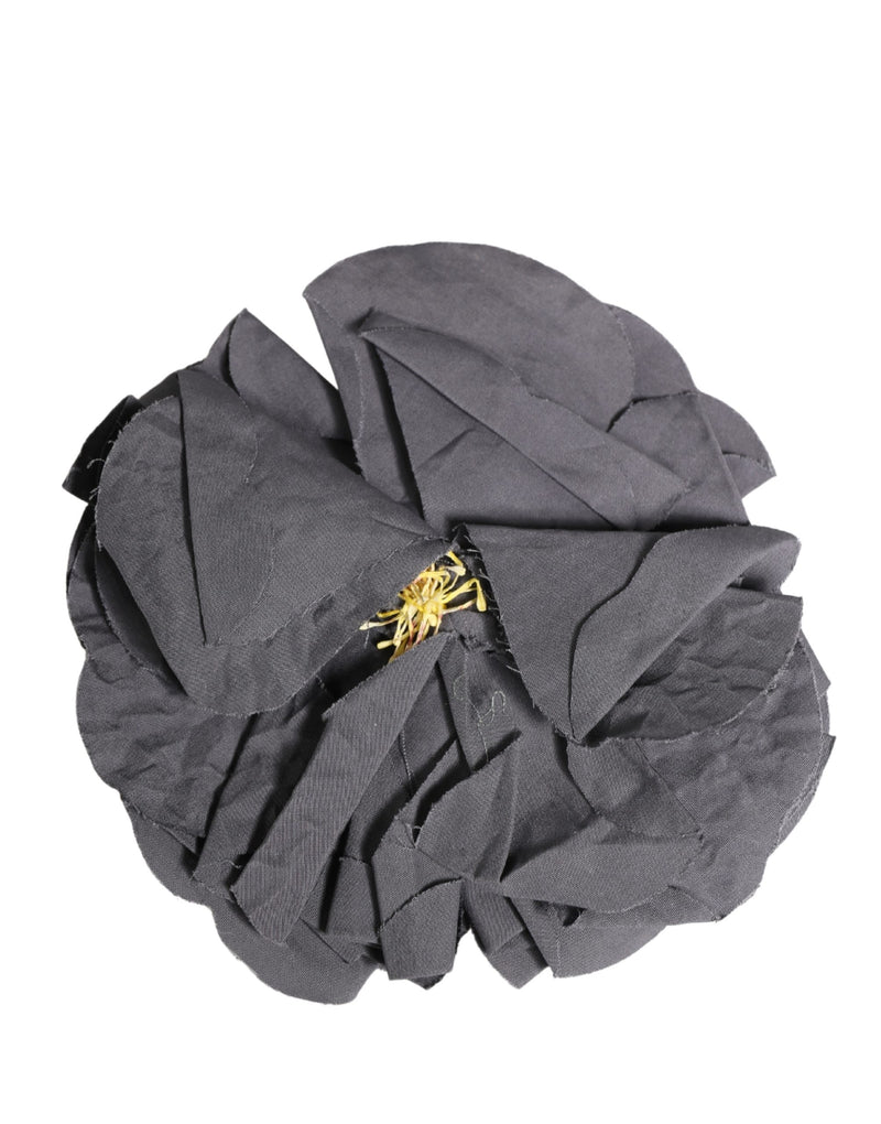 Broche barrette en popeline de coton mélangé et soie à motif floral gris Dolce & Gabbana