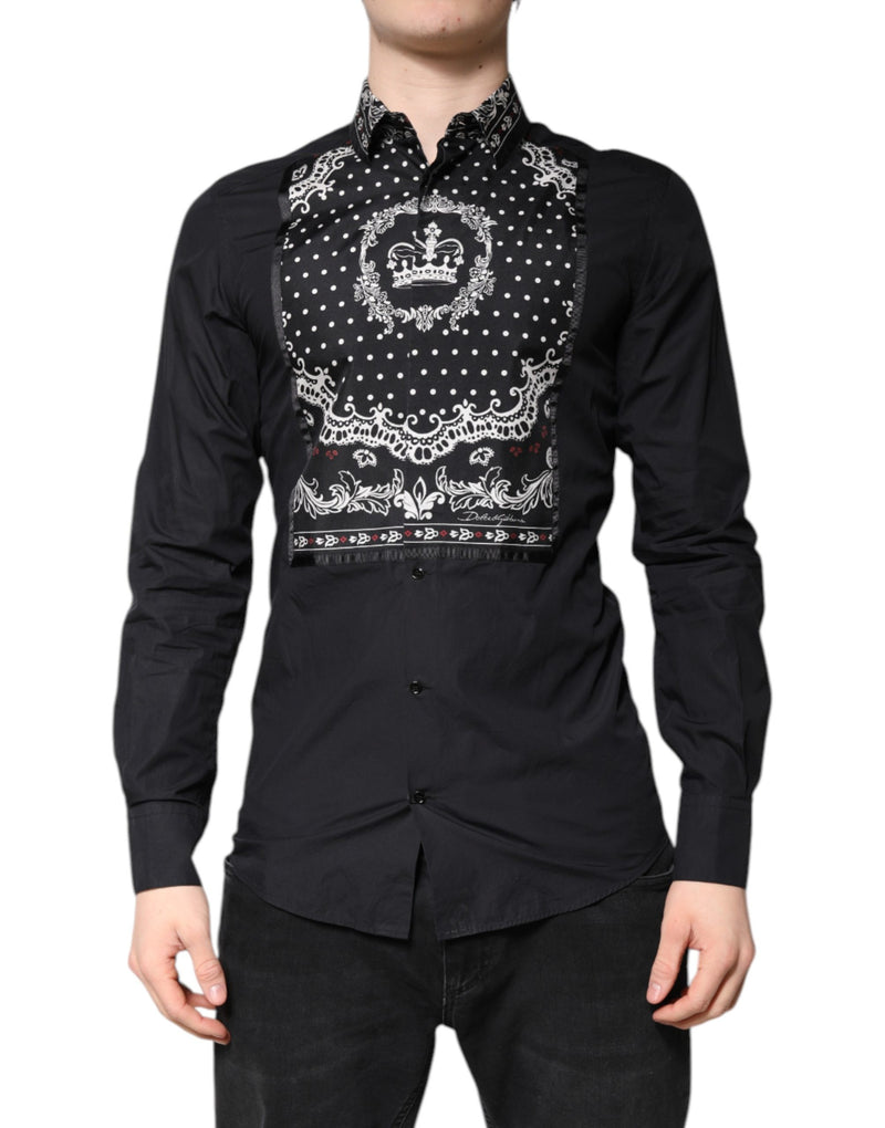 Camisa social Dolce & Gabbana preta e branca com bandana dourada