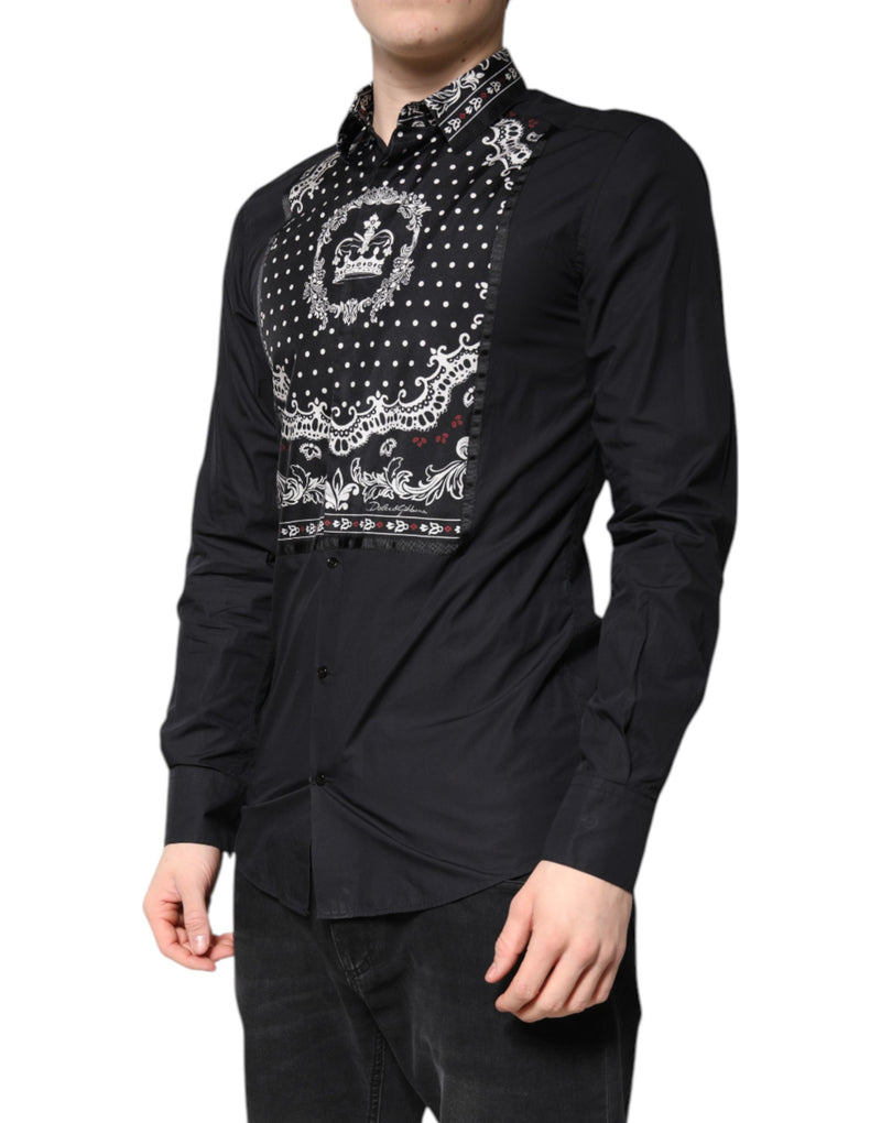Camisa social Dolce & Gabbana preta e branca com bandana dourada