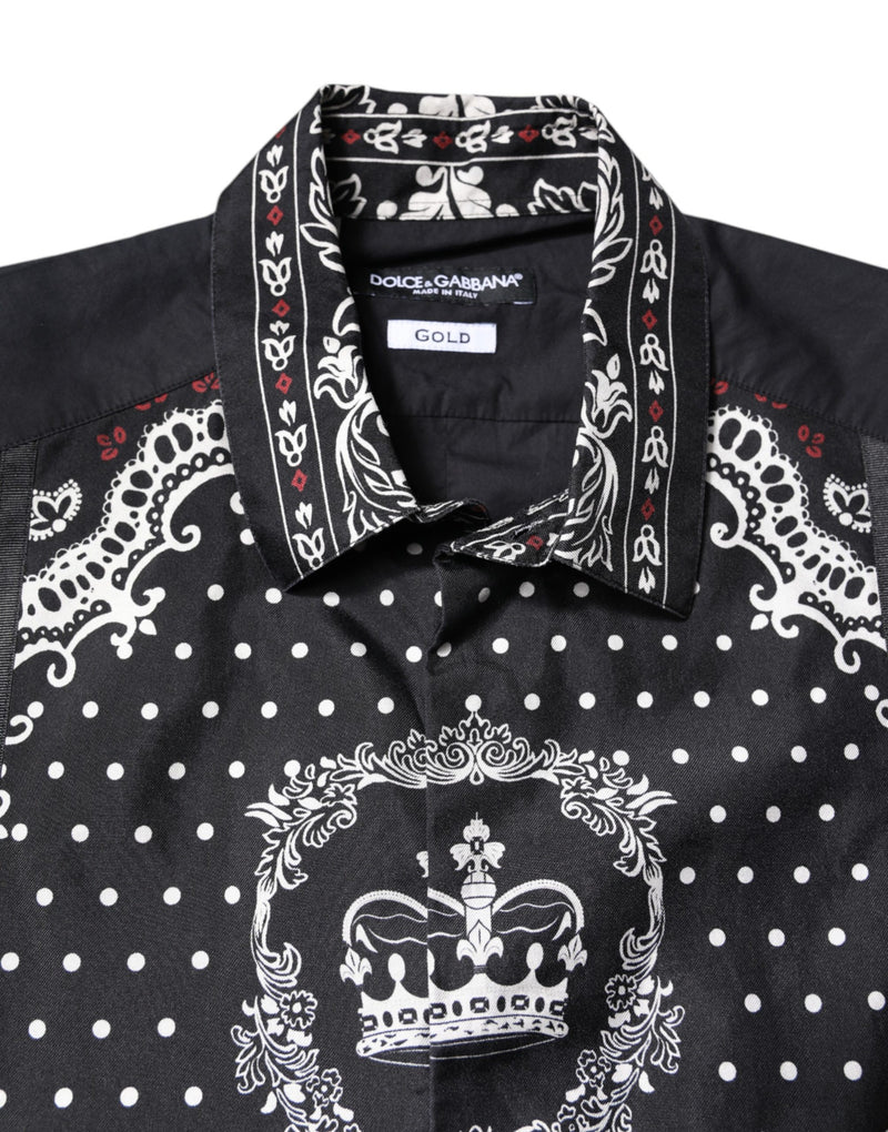 Camisa social Dolce & Gabbana preta e branca com bandana dourada