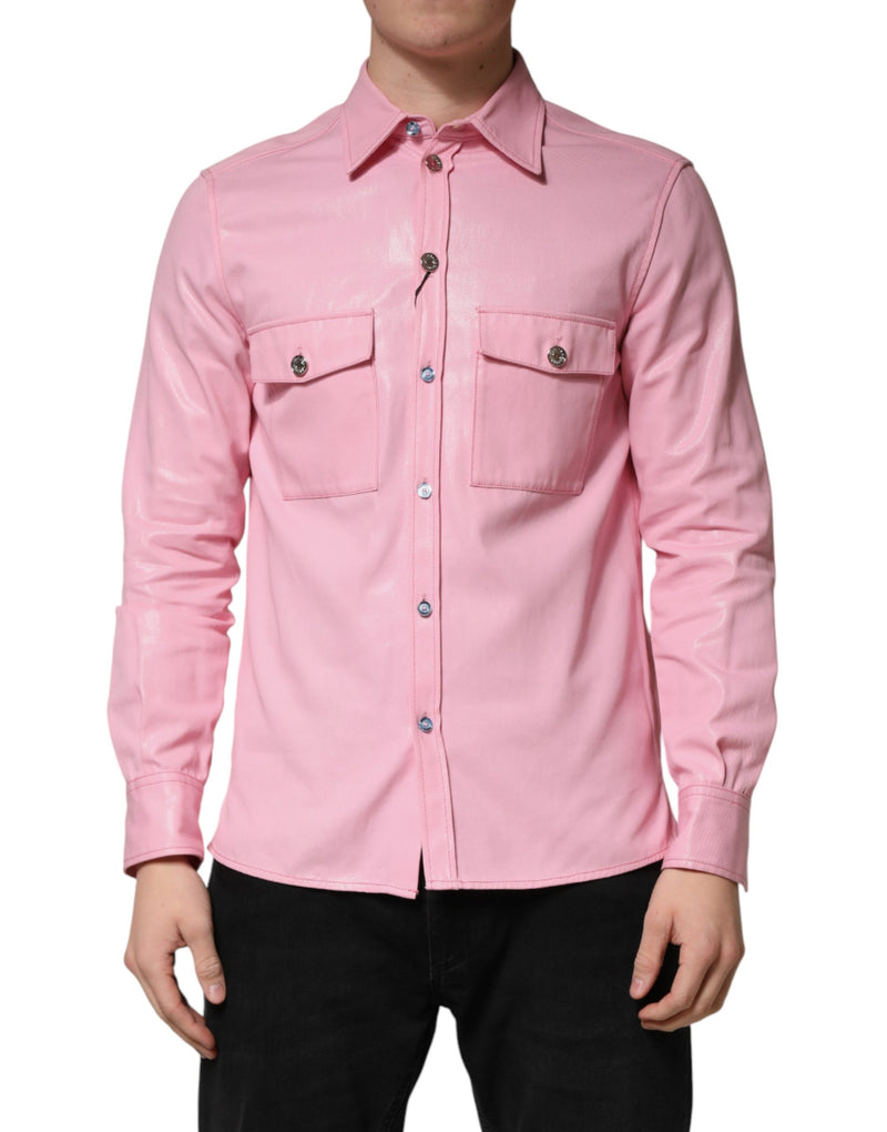 Chemise rose à col, boutonnée, en coton pour homme Dolce & Gabbana