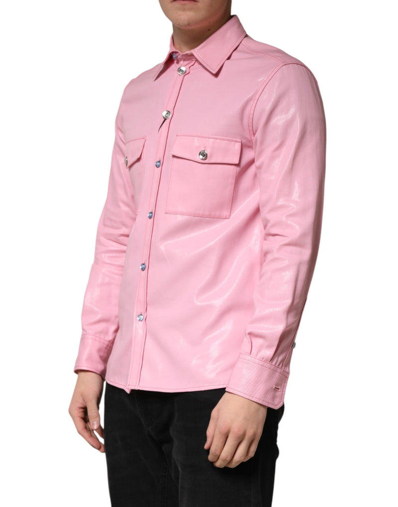 Chemise rose à col, boutonnée, en coton pour homme Dolce & Gabbana