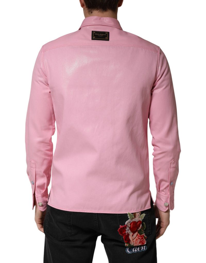 Chemise rose à col, boutonnée, en coton pour homme Dolce & Gabbana