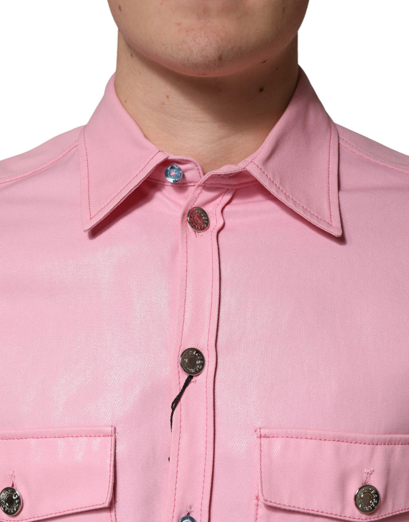 Chemise rose à col, boutonnée, en coton pour homme Dolce & Gabbana