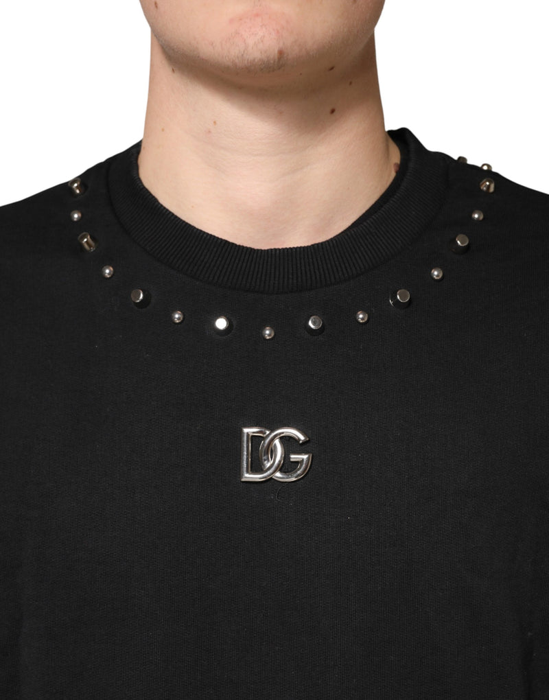Dolce & Gabbana Black Embellished Cotton Sweatshirt Sweater