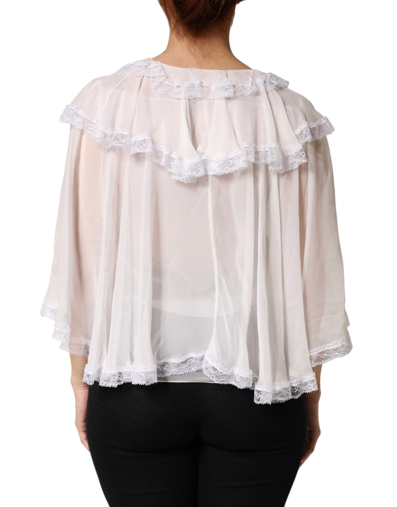 Blusa blanca de manga larga con ribete de encaje y volantes de Dolce & Gabbana