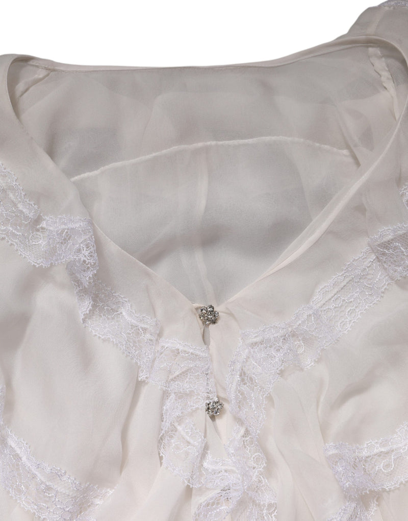 Blusa blanca de manga larga con ribete de encaje y volantes de Dolce & Gabbana