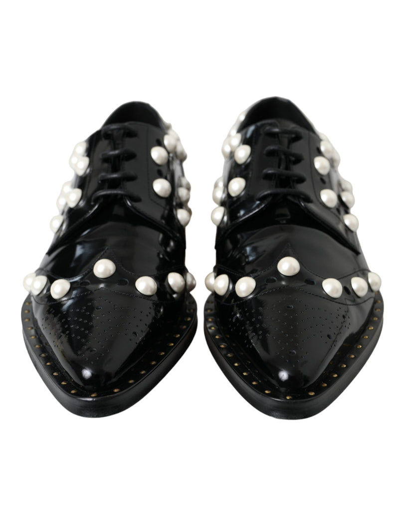 Chaussures brogues habillées Dolce & Gabbana en cuir noir ornées de fausses perles