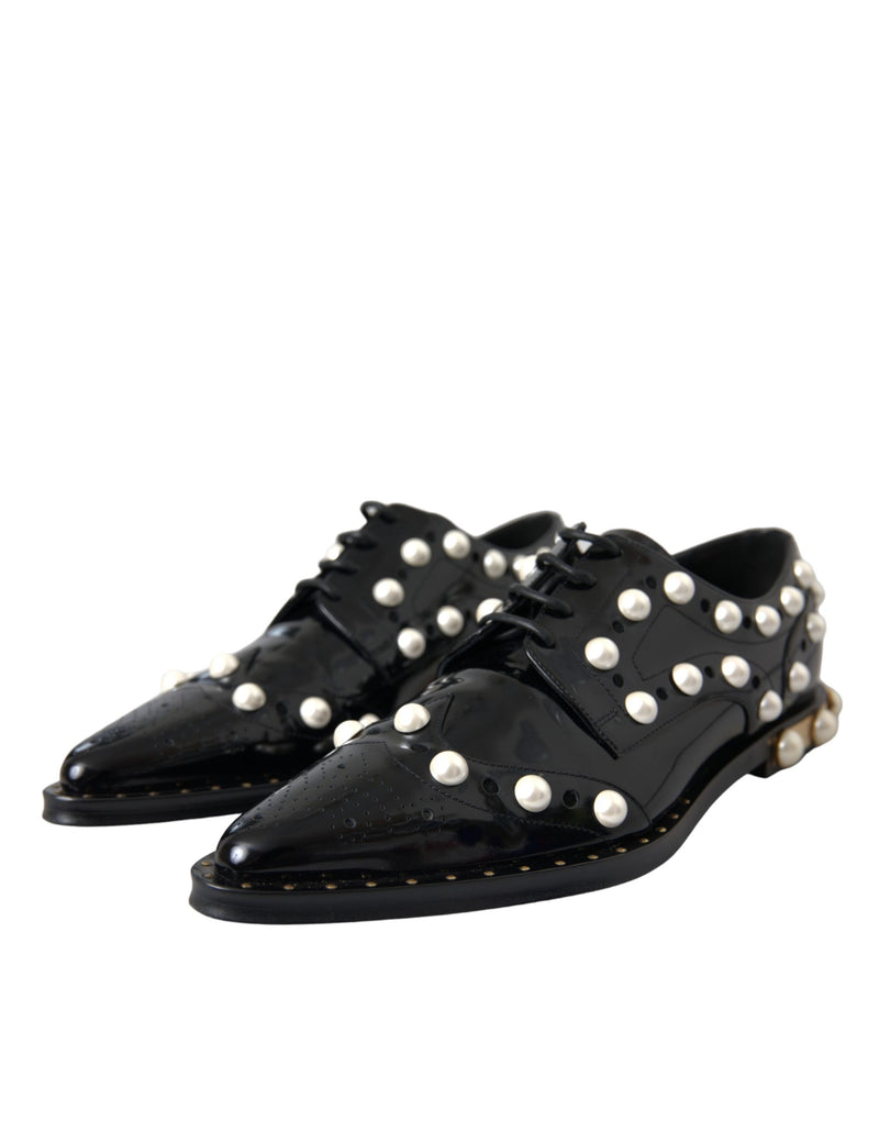 Chaussures brogues habillées Dolce & Gabbana en cuir noir ornées de fausses perles