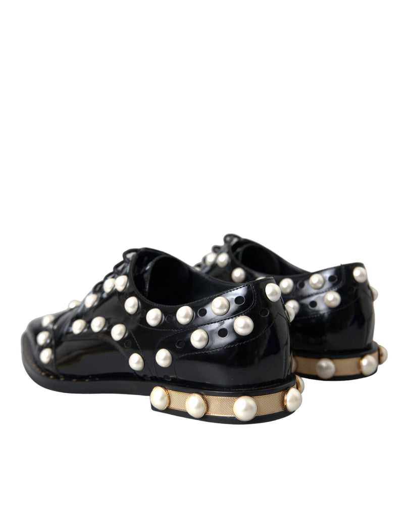 Chaussures brogues habillées Dolce & Gabbana en cuir noir ornées de fausses perles