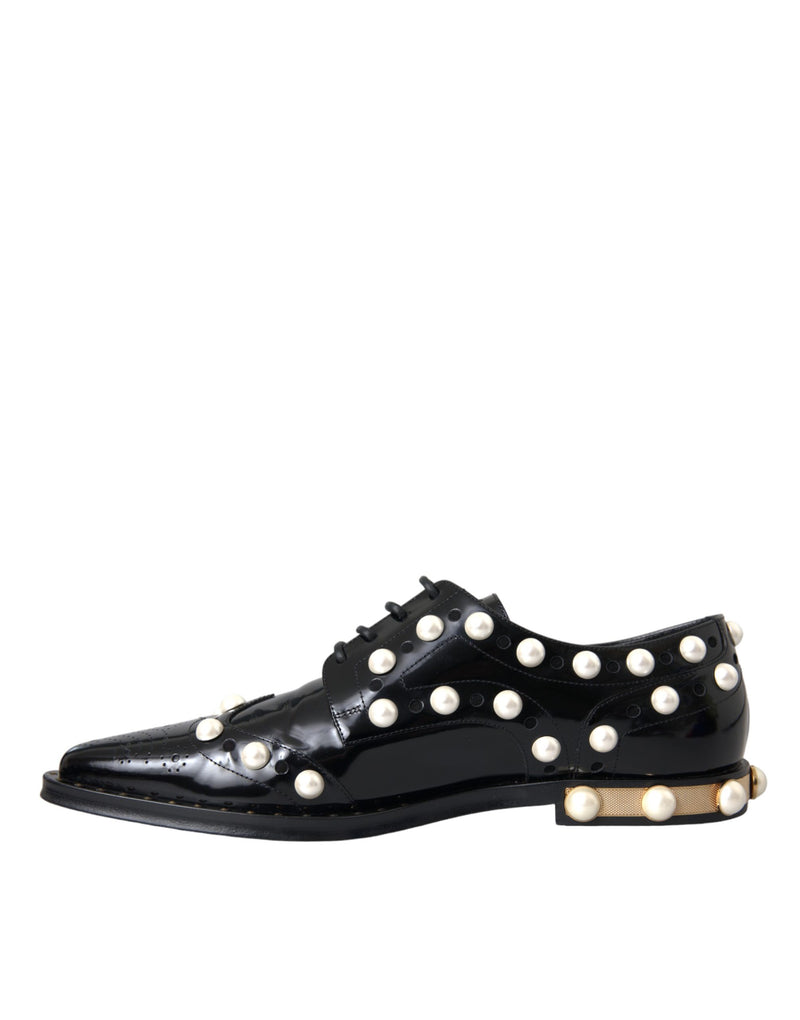 Chaussures brogues habillées Dolce & Gabbana en cuir noir ornées de fausses perles
