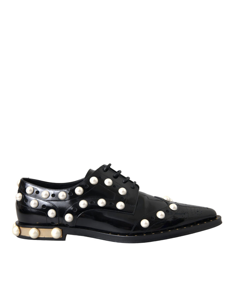 Chaussures brogues habillées Dolce & Gabbana en cuir noir ornées de fausses perles