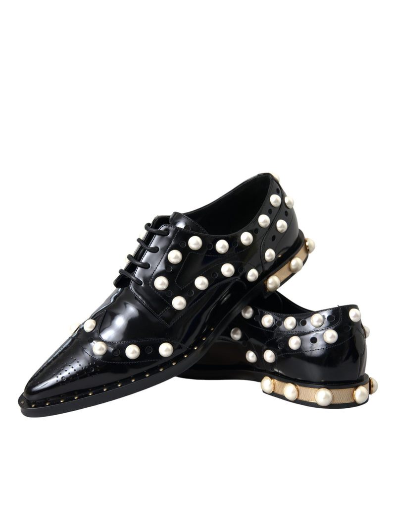 Chaussures brogues habillées Dolce & Gabbana en cuir noir ornées de fausses perles