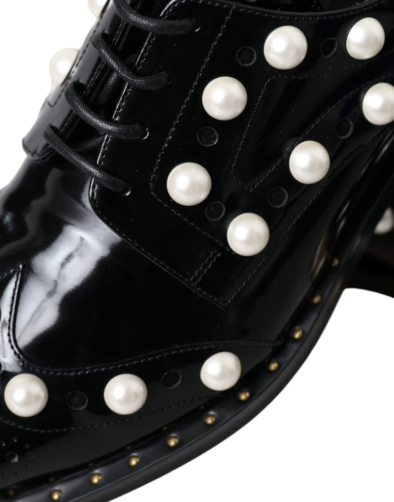 Chaussures brogues habillées Dolce & Gabbana en cuir noir ornées de fausses perles