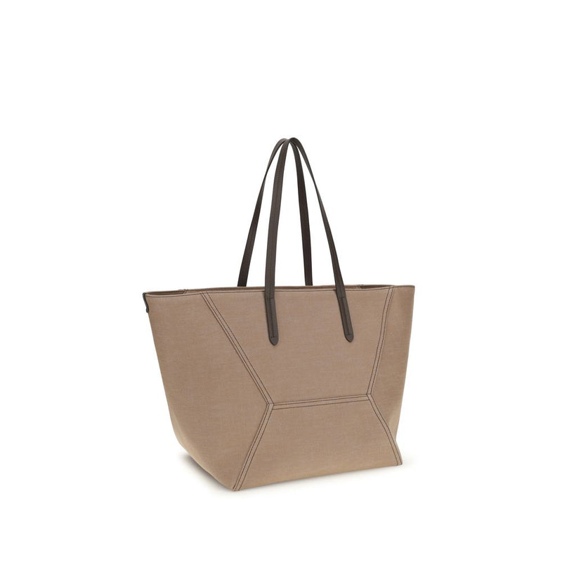 Brunello Cucinelli Beige Cotton Shoulder Bag