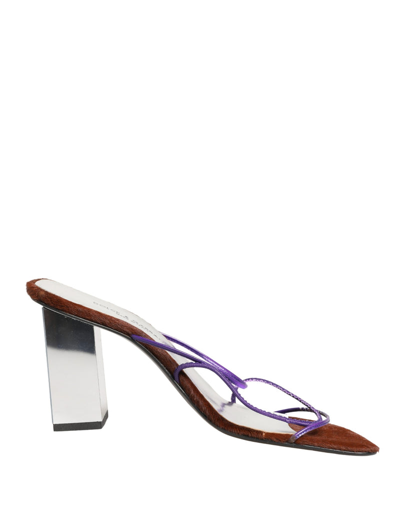 Dolce & Gabbana Silver Block Heels Slip On Sandals Shoes