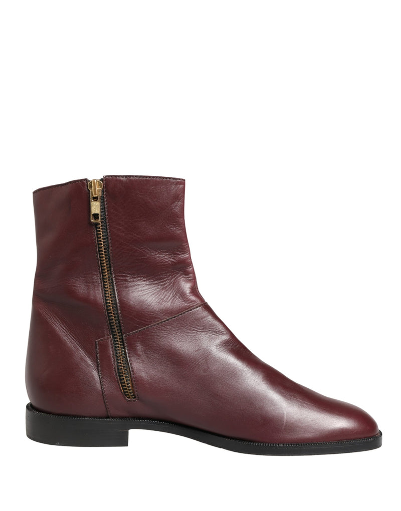 Botines biker planos de cuero color granate Dolce & Gabbana