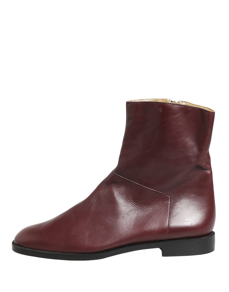 Botines biker planos de cuero color granate Dolce & Gabbana