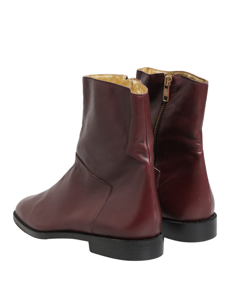 Botines biker planos de cuero color granate Dolce & Gabbana