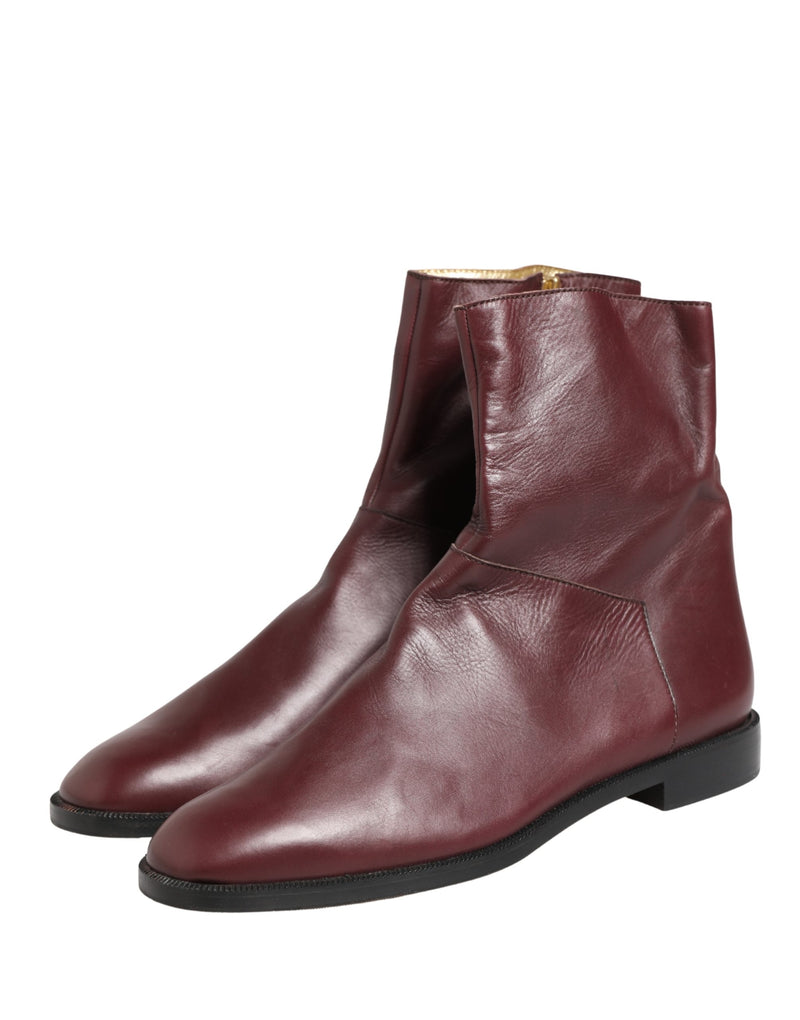 Botines biker planos de cuero color granate Dolce & Gabbana