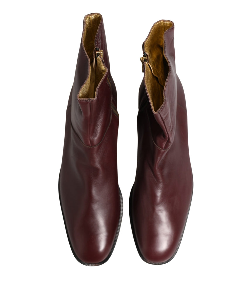 Botines biker planos de cuero color granate Dolce & Gabbana