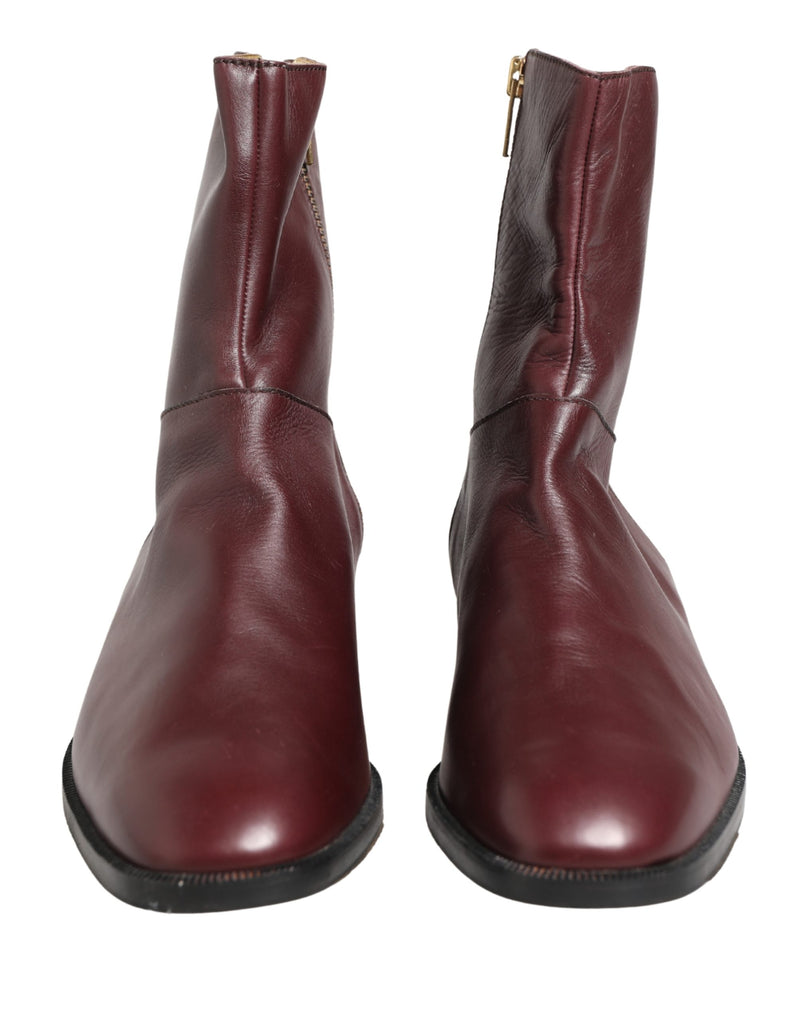 Botines biker planos de cuero color granate Dolce & Gabbana