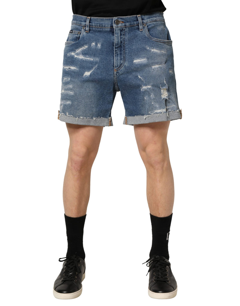 Bermuda en denim délavé bleu en coton Dolce & Gabbana