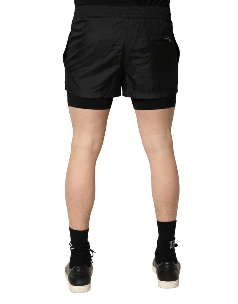 Shorts de banho masculinos Dolce & Gabbana em poliéster preto com cordão