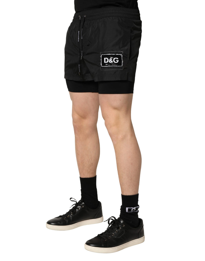 Shorts de banho masculinos Dolce & Gabbana em poliéster preto com cordão