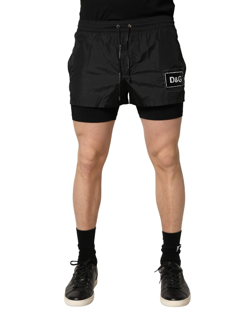 Shorts de banho masculinos Dolce & Gabbana em poliéster preto com cordão